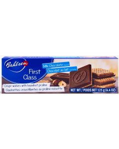 BAHLSEN FIRST CLASS MILK CHOCOLATE FLAVORED CRISPY WAFERS WITH HAZELNUT PRALINE 125GM