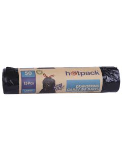 Hotpack Drawstring Garbage Bag Roll heavy duty 75x103 cm -15 Pcs-50Gallon