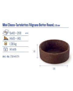 HUG TARTELETTES FILIGRANO BUTTER ROUND CHOCO 3.8CM