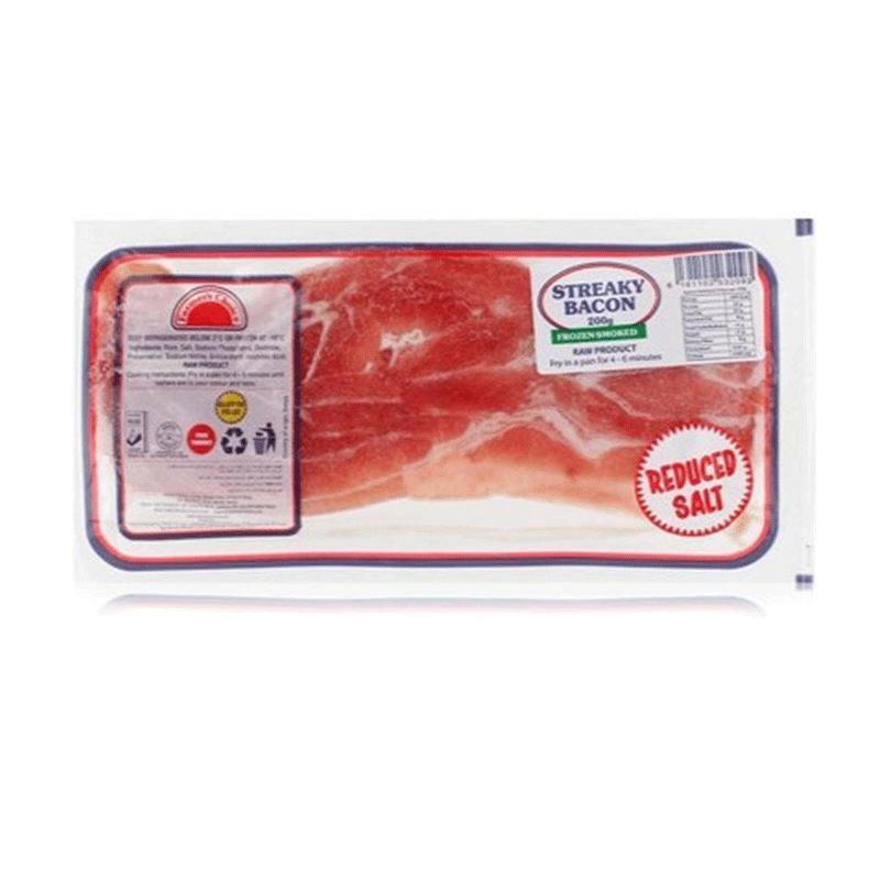 Frozen Pork Streaky Bacon Smoked 200g