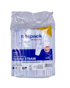 Hotpack-flexible straw 6mm, 500pcs